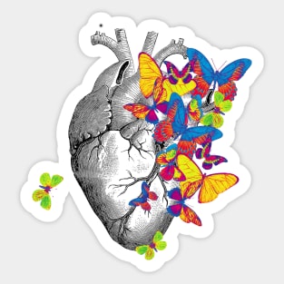 Heart Human Anatomy jellow blue green butterflies Sticker